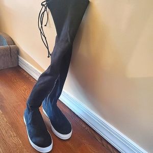 Stuart Weitzman Boxer Black Suede Knee High sneaker boots